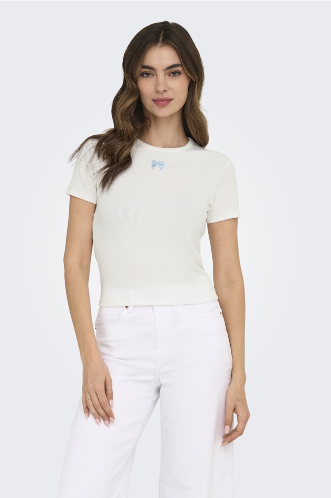 ONLDANIELLA S/S RIB TOP CS JRS 15350554 CLOUD DANCER/BOW